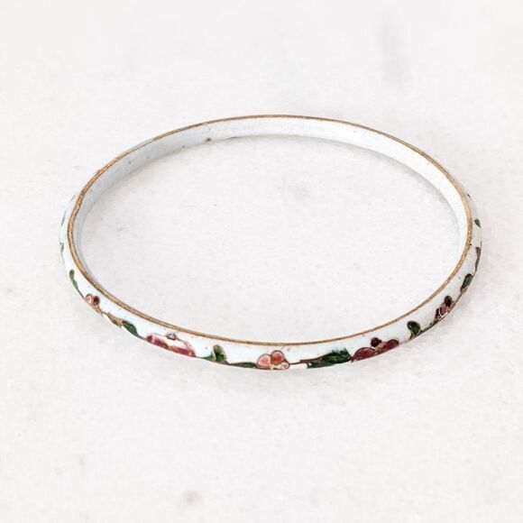 Vintage Cloisonne Floral Thin Bangle Bracelet - Picture 5 of 5